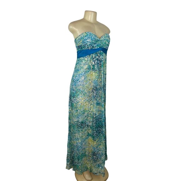 BCBG Maxazria Women's Green and Blue Empire Dress Sz 6 (EUR 36) - Picture 2 of 9